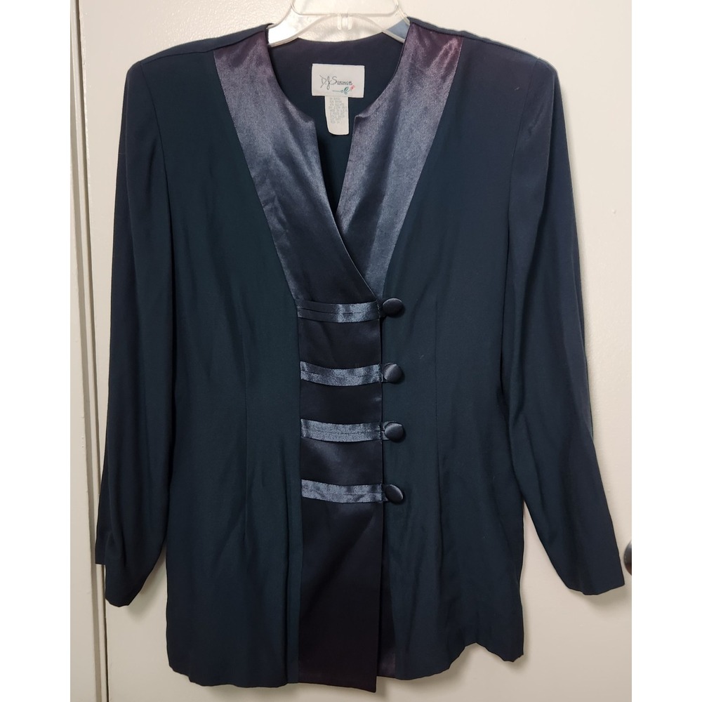 D.J. Summers Green Satin Long Sleeve Top Size 14 L Vintage USA 80s Office Church